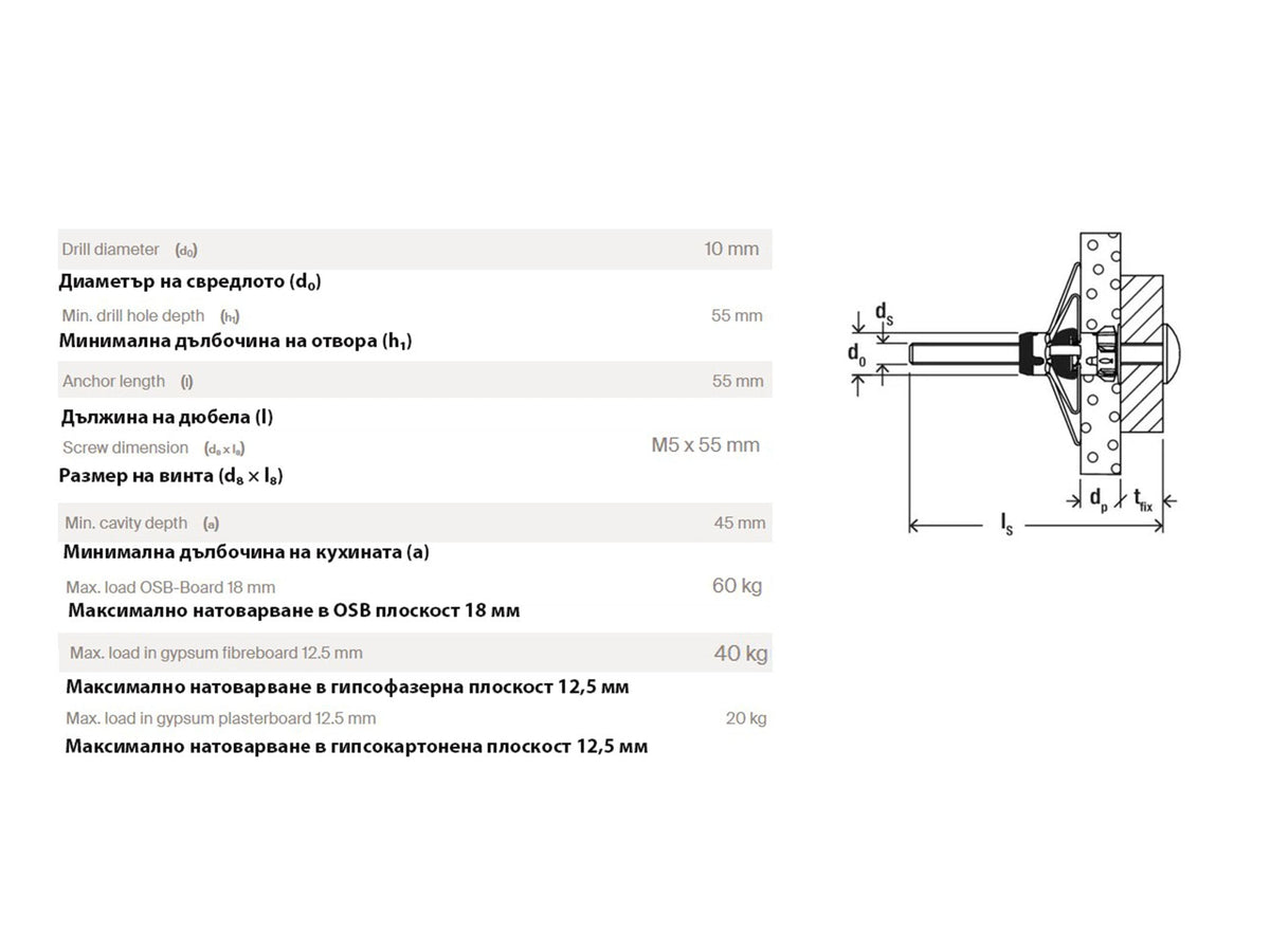 Дюбел за гипсокартон DuoHM 5 x 55 S TX fischer – изглед 4